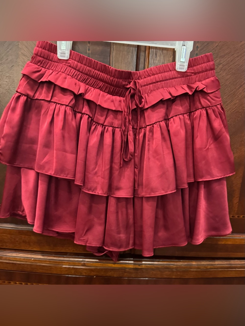 eesome Red Tiered Ruffle Mini Skort with Drawstring
